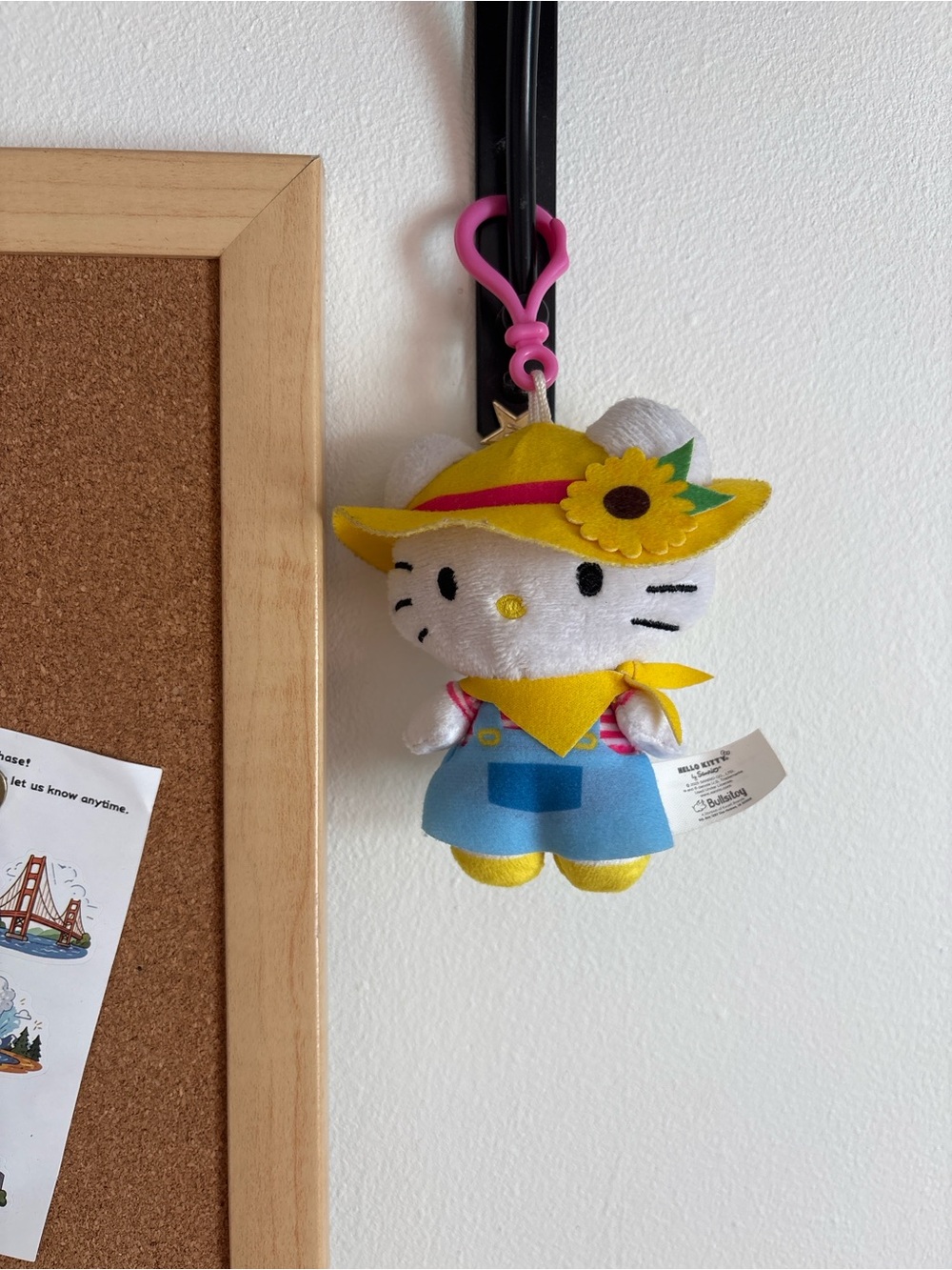 Hello Kitty Yellow Sunflower Hat Plush Keychain with Blue Overalls